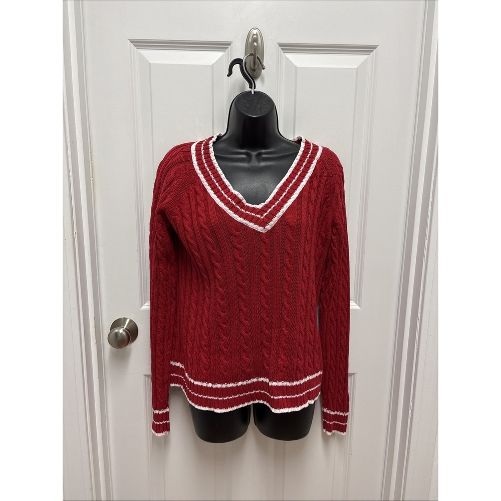 Vintage Preppy St. John's Bay Red Knit Tennis Varsity Sweater - Medium